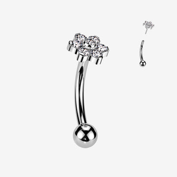 Implant Grade Titanium OneFit Threadless Brilliant Flower Sparkle Top Curved Barbell-Clear Gem
